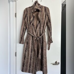 Brown Snake Print Trench Coat